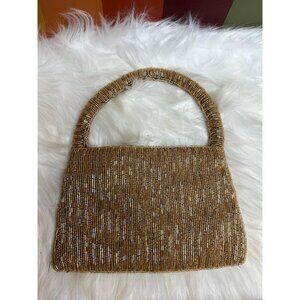 Vintage gold hand made beaded small purse bag clutch fancy evening out